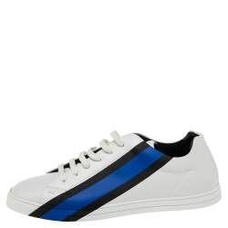 Fendi White Leather Low-Top Logo Print Sneakers Size 45