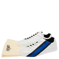 Fendi White Leather Low-Top Logo Print Sneakers Size 45