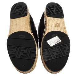 Fendi Black Canvas and Leather Logo Embroidered Espadrille Sneakers Size 43.5