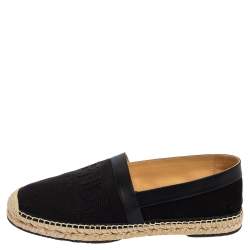 Fendi Black Canvas and Leather Logo Embroidered Espadrille Sneakers Size 43.5