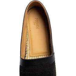 Fendi Black Canvas and Leather Logo Embroidered Espadrille Sneakers Size 43.5