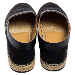 Fendi Black Canvas and Leather Logo Embroidered Espadrille Sneakers Size 43.5