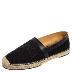 Fendi Black Canvas and Leather Logo Embroidered Espadrille Sneakers Size 43.5