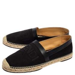 Fendi Black Canvas and Leather Logo Embroidered Espadrille Sneakers Size 43.5