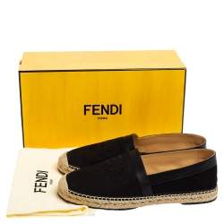 Fendi Black Canvas and Leather Logo Embroidered Espadrille Sneakers Size 43.5