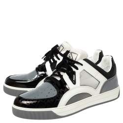  Fendi Tri Color Patent Leather and Mesh Fancy Low Top Sneakers Size 43