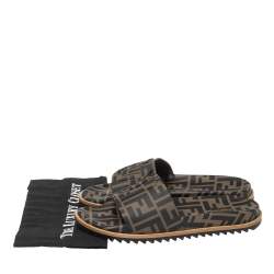 Fendi Brown/Black Zucca Rubber Flat Slide Sandals Size 43