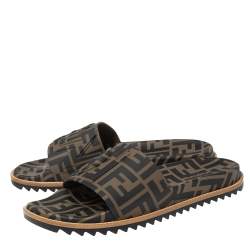 Fendi Brown/Black Zucca Rubber Flat Slide Sandals Size 43