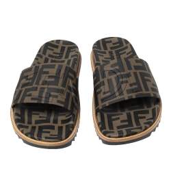 Fendi Brown/Black Zucca Rubber Flat Slide Sandals Size 43