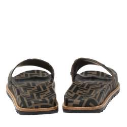 Fendi Brown/Black Zucca Rubber Flat Slide Sandals Size 43