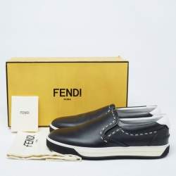 Fendi Black Leather Slip On Sneakers Size 44
