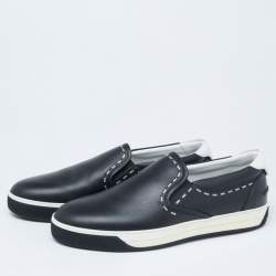 Fendi Black Leather Slip On Sneakers Size 44