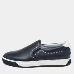 Fendi Black Leather Slip On Sneakers Size 44
