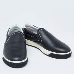 Fendi Black Leather Slip On Sneakers Size 44
