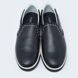Fendi Black Leather Slip On Sneakers Size 44
