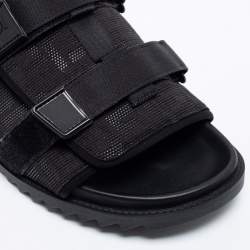 Fendi Black Canvas Strapped  Embossed FF Logo Slide Size 45 