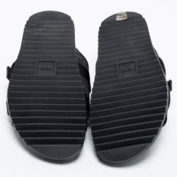 Fendi Black Canvas Strapped  Embossed FF Logo Slide Size 45 