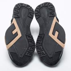 Fendi Black/Beige Fabric And  Nylon Lace Up Sneakers Size 40.5