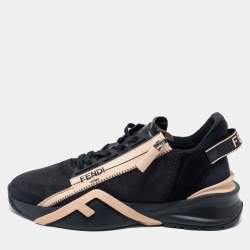 Fendi Black/Beige Fabric And  Nylon Lace Up Sneakers Size 40.5