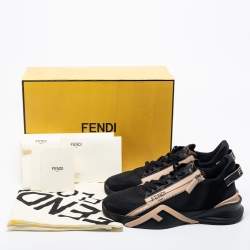 Fendi Black/Beige Fabric And  Nylon Lace Up Sneakers Size 40.5