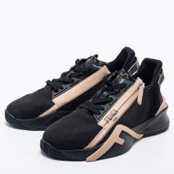 Fendi Black/Beige Fabric And  Nylon Lace Up Sneakers Size 40.5