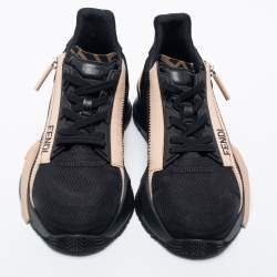 Fendi Black/Beige Fabric And  Nylon Lace Up Sneakers Size 40.5