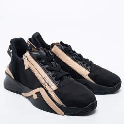 Fendi Black/Beige Fabric And  Nylon Lace Up Sneakers Size 40.5