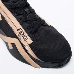 Fendi Black/Beige Fabric And  Nylon Lace Up Sneakers Size 40.5