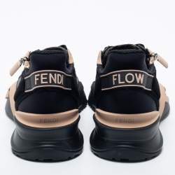 Fendi Black/Beige Fabric And  Nylon Lace Up Sneakers Size 40.5