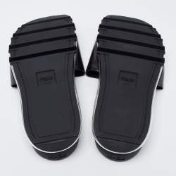 Fendi Black Leather Logo Embossed Flat Slides Size 42