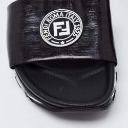 Fendi Black Leather Logo Embossed Flat Slides Size 42
