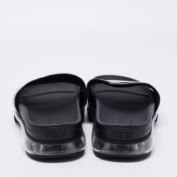 Fendi Black Leather Logo Embossed Flat Slides Size 42