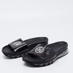 Fendi Black Leather Logo Embossed Flat Slides Size 42