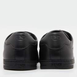 Pre Owned Fendi Black Leather Low Top Sneakers Size 41.5