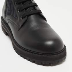 Fendi Black Leather and FF Fabric Ankle Boot Size 42