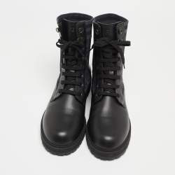 Fendi Black Leather and FF Fabric Ankle Boot Size 42