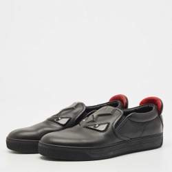 Fendi Black Leather Monster 3D Eyes Slip On Sneakers Size 44