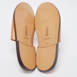 Fendi Tan Zucca Embossed Leather Slides Size 45
