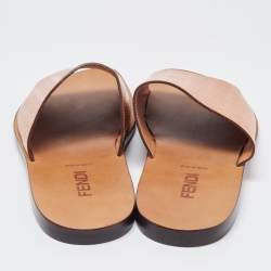 Fendi Tan Zucca Embossed Leather Slides Size 45