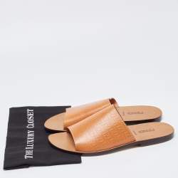Fendi Tan Zucca Embossed Leather Slides Size 45
