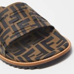 Pre Owned Fendi Brown/Black Zucca Rubber Slides Size 45