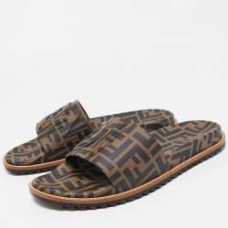 Pre Owned Fendi Brown/Black Zucca Rubber Slides Size 45