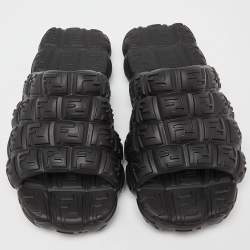 Fendi Black Logo Embossed Rubber Cloud Slides Size 44
