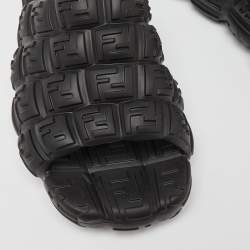 Fendi Black Logo Embossed Rubber Cloud Slides Size 44