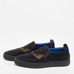 Pre Owned Fendi Black Suede Monster Swarovski Slip On Sneakers Size 43