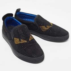 Pre Owned Fendi Black Suede Monster Swarovski Slip On Sneakers Size 43