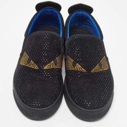 Pre Owned Fendi Black Suede Monster Swarovski Slip On Sneakers Size 43