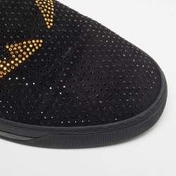 Pre Owned Fendi Black Suede Monster Swarovski Slip On Sneakers Size 43