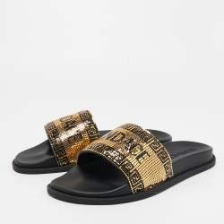 Pre Owned Fendi X Versace Gold Metal and Rubber Flat Slides Size 43