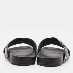 Pre Owned Fendi Black Crocodile and Leather Flat Slides Size 41